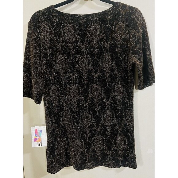 NEW LuLaRoe Womens Black Glitter Top Short Sleeve MEDIUM - Picture 2 of 3
